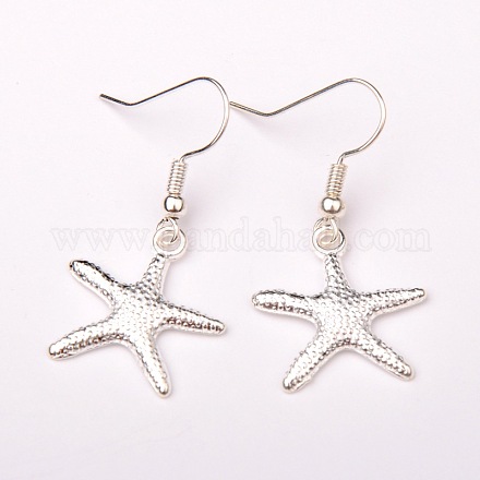 Dangling Tibetan Style Starfish/Sea Stars Earrings EJEW-JE01232-1