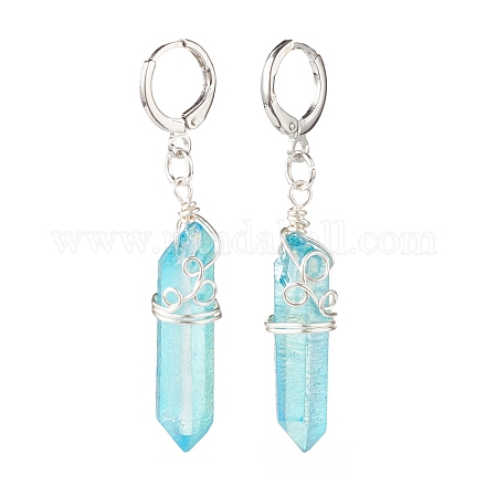 Natürliche Quarz-Kristall-Nugget-Kugelform-Ohrringe EJEW-TA00103-02-1