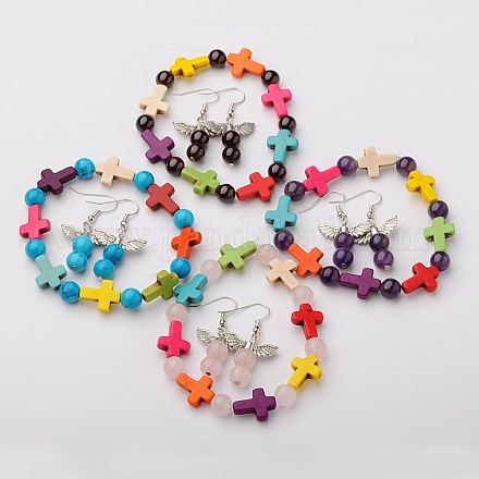 Gemstone Beads Jewelry Sets: Bracelets & Earrings SJEW-JS00770-1