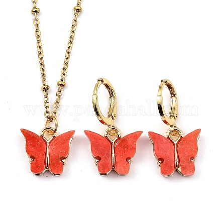 Set di gioielli con farfalle in polvere glitterata SJEW-JS01113-05-1