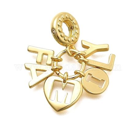 Латунные прозрачные кубические цирконии слово семья сердце европейские подвески KK-C087-14G-1