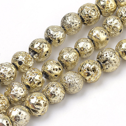 Brins de perles de pierre de lave naturelle galvanisées X-G-S239-10-10mm-15-1