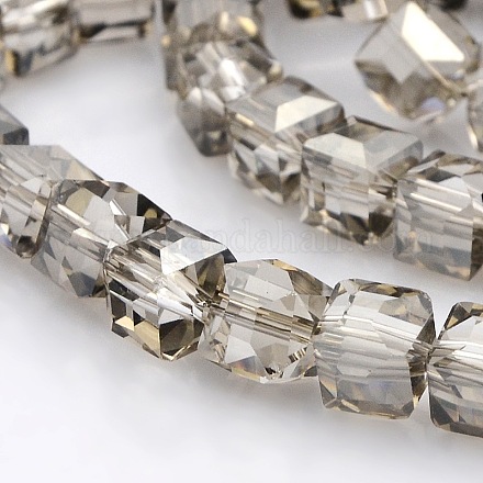 Half Plated Clear Glass Faceted Cube Beads Strands GLAA-A031-6mm-HP03-1
