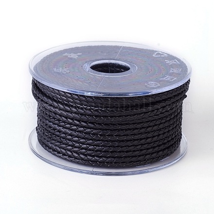 編み紐  革のアクセサリーコード  ジュエリーDIY製版材料  ブラック  3mm  約5.46ヤード（5m）/ロール WL-I003-3mm-D-05-1