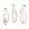 Baroque Natural Keshi Pearl Pendants, Teardrop Charms with Brass Jump Rings, Floral White, Golden, 19~23x10~13x4.5~6.5mm, Hole: 5x1mm