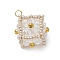 Beaded Cube Charms, Glass Seed Beads Pendants, with Jump Ring, Clear, 25x22.5x22.5mm, Hole: 3mm