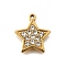 304 Stainless Steel Micro Pave Rhinestone Pendants Charms, Ion Plating(IP), Real 18K Gold Plated, Star, Crystal, 17x15x2.5mm, Hole: 1mm