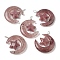 Natural Strawberry Quartz Pendants, Moon with Star Charms, with Copper Wire Loops, Platinum, 36~37x27~28x7.5~8mm, Hole: 4mm