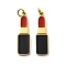 304 Stainless Steel Enamel Pendants, with Jump Ring, Lipstick Charms, Ion Plating(IP), Real 18K Gold Plated, Red, 22x6x1.5mm, Hole: 2.3mm