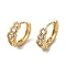 Brass Micro Pave Cubic Zirconia Hoop Earring, with Glass, Light Gold, 15x5mm