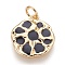 Brass Enamel Pendants, Lotus Pod, Black, Golden, 17x15x1.5mm, Hole: 3.5mm