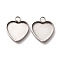 304 Stainless Steel Pendant Cabochon Settings, Heart, Stainless Steel Color, Tray: 10.5x11mm, 14.5x11.5x1.5mm, Hole: 1.8mm