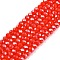 Electroplate Glass Beads Strands, Pearl Luster Plated, Faceted, Rondelle, Red, 2.9~3.3x2mm, Hole: 0.8mm, about 135~140pcs/strand, 32~34cm