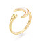Moon Brass Shell Cuff Rings Setting, For Half-drilled Beads, Real 18K Gold Plated, Pin: 0.7mm, Inner Diameter: 18mm