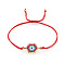 Bohemian Style Glass Seed Beaded Link Bracelets, Adjustable Fibre Cord Braided Bracelets for Women, Evil Eye, Red