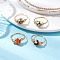 4Pcs 4 Colors Brass Rings for Women, with Sythetic Amber Bead & Eco-Friendly Copper Wire, Silver, Inner Diameter: US Size 7 1/2(17.7mm)