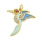 Brass Micro Pave Clear Cubic Zirconia Pendants, Cadmium Free & Nickel Free & Lead Free, with Enamel, Real 18K Gold Plated, Bird, Light Blue, 24x24x2.5mm, Hole: 3mm