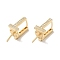 Brass Micro Pave Clear Cubic Zirconia Stud Earring Findings, Cadmium Free & Nickel Free & Lead Free, Real 18K Gold Plated, 18x7mm, Pin: 1 & 0.9mm