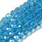 Electroplate Transparent Glass Beads Strands, Faceted, Round, Rainbow Plated, Deep Sky Blue, 6mm, Hole: 1mm, about 98~100pcs/strand, 20.39~20.59 inch(51.8~52.3cm)