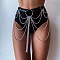 Ring Alloy Layered Chain Tassel with Imitation Leather Waist Belly Chains for Women, Black, Platinum, 1050mm