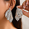 Leaf Alloy Stud Earrings, Platinum, 70x30mm