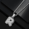 Brass Micro Pave Clear Cubic Zirconia Chunky Initial Pendant Necklaces, Platinum, Letter R, 19.69 inch(50cm)
