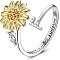 Adjustable Brass Rhinestone Rotating Cuff Rings, Letter & Sunflower, with Word You are My Sunshine, Fidget Spinner Ring for Calming Worry Meditation, Platinum & Light Gold, Letter F, Inner Diameter: 15~20mm