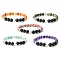 Natural Mixed Stone & Lava Rock & Alloy Heart Beaded Stretch Bracelet, Inner Diameter: 2-1/4 inch(5.7cm)