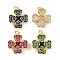 Brass Micro Pave Cubic Zirconia Pendants, Clover, with Glass and Jump Ring, Long-Lasting Plated, Cadmium Free & Lead Free, Real 18K Gold Plated, Mixed Color, 18x16x6mm, Hole: 3mm