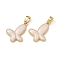 Brass Enamel Pendants, Butterfly Charm, Floral White, 18.5x14x3mm, Hole: 4x2.5mm
