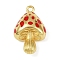 Brass Enamel Pendants, Mushroom Charm, Lead Free & Cadmium Free, Real 18K Gold Plated, Long-Lasting Plated, Rack Plating, FireBrick, 24x15.5x8.5mm, Hole: 1.8mm