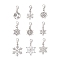 9Pcs Christmas Alloy Snowflake Pendant Decorations, with Alloy Lobster Claw Clasps, Antique Silver, 32~42mm