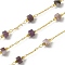 Brass Link Chains, with Natural Amethyst Beads, Ion Plating(IP), Soldered, Real 18K Gold Plated, with Spool, 10.5x4.5mm, 10m/roll