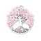 Alloy Pendants, with Acrylic & Glass Beads, Flat Round with Tree of Life, Pink, 39x37x6.5mm, Hole: 3.2mm