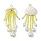 Glass Seed Beaded Jellyfish Pendants, with Clam Shell & Imitation Pearl & Real 18K Gold Plated 304 Stainless Steel, Yellow, 68.5x26.5x8.5mm, Hole: 3.5mm