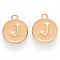 Golden Plated Alloy Enamel Charms, Cadmium Free & Lead Free, Enamelled Sequins, Flat Round with Letter, Wheat, Letter.J, 14x12x2mm, Hole: 1.5mm