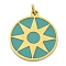 Ion Plating(IP) 304 Stainless Steel Enamel Pendants, with Jump Ring, Manual Polishing, Real 18K Gold Plated, Flat Round with Sun Charm, Dark Cyan, 18x15.5x1.5mm, Hole: 2.5mm