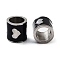 201 Stainless Steel Enamel Beads, Large Hole Beads, Column with Heart, Stainless Steel Color, Black, 11x12mm, Hole: 8.5mm
