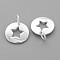 925 Sterling Silver Charms, Flat Round with Star, Silver, 14.5x11x1.5mm, Hole: 3mm