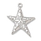 Rack Plating Brass Micro Pave Cubic Zirconia Pendants, Long-Lasting Plated, Lead Free & Cadmium Free, Star Charms, Platinum, 25x19x2mm, Hole: 1.8mm