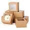 Square Paper Biscuit Boxes with Lace Edged Square Clear Window, for Party, Wedding, Bakery Box, Tan, 10x10x6.5cm, Window: 65x65mm