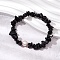 Natural Obsidian Chips Stretch Bracelets for Women, with Cultured Freshwater Pearl Beads, Inner Diameter: 2-1/8 inch(5.5cm)
