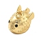 Brass Micro Pave Cubic Zirconia Pendants, Cadmium Free & Nickel Free & Lead Free, Globefish Charms, with Jump Ring, Real 18K Gold Plated, Black, 13.5x22x12.5mm, Hole: 3mm