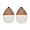 Epoxy Resin & Walnut Wood Pendants, with Paillette/Sequin, Teardrop, Pearl Pink, 36x24.5x3.5mm, Hole: 2mm
