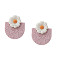 Valentine's Day Polymer Clay Dangle Stud Earrings, Pink, Flower, 35mm