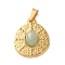 Natural Green Aventurine Pendants, 304 Stainless Steel Flat Round Charms, Ion Plating(IP), Golden, 21x17.5x4~4.5mm, Hole: 4.5x3mm