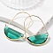 Brass Hoop Earrings, with Glass, Nickel Free, Real 18K Gold Plated, Faceted, Half Round, Light Sea Green, 44mm, Pin: 0.8mm