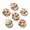 Flower Theme Printed Handmade Porcelain Beads, Red, Flat Round, 18x19x7.5mm, Hole: 1.8mm