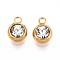 Ion Plating(IP) 201 Stainless Steel Charms, with Rhinestone, Flat Round, Real 18K Gold Plated, 8x6x3.5~4mm, Hole: 1.5~1.6mm