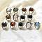Natural & Synthetic Mixed Gemstone Wings Adjustable Rings, Antique Silver Brass Ring, Rack Plating, Lead Free & Cadmium Free, US Size 7 1/4(17.5mm)